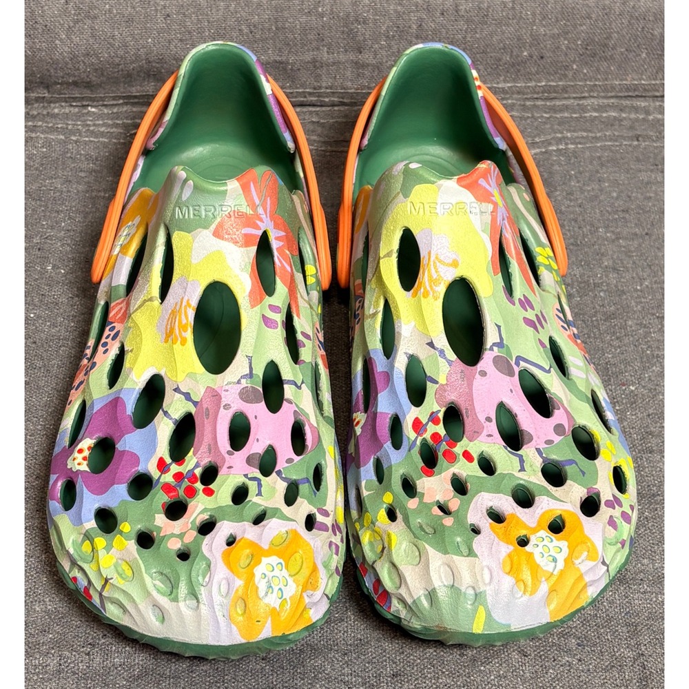 Merrell Hydro Moc Floral Water Shoes Mens 8.5 Womens 10 Green Orange Clogs - Picture 2 of 8